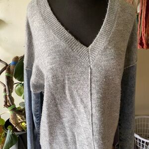 Hem and thread mixed denim sweater size M